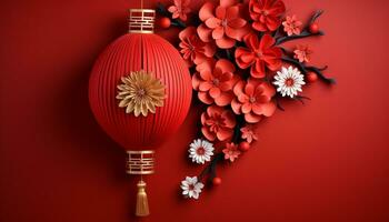 AI generated Red lanterns illuminate the winter celebration with romance generated by AI photo