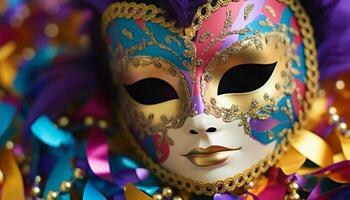 AI generated Masked beauty celebrates Mardi Gras with elegance generated by AI photo