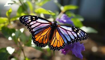 AI generated Vibrant butterfly in nature, flying with elegance generated by AI photo