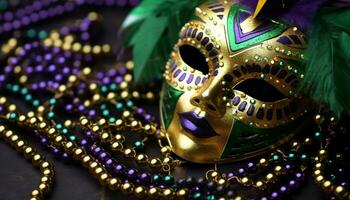 AI generated Mardi Gras celebration, mask, costume, party, tradition, colorful generated by AI photo
