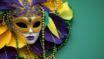 AI generated Colorful masks and costumes bring Mardi Gras joy generated by AI photo