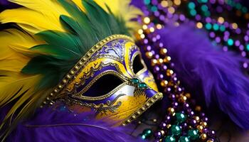 AI generated Mardi Gras mask, costume, elegance, luxury, gold generated by AI photo