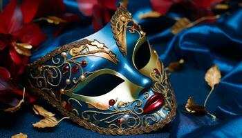 AI generated Costume, celebration, gold, mask, tradition, cultures, mystery, elegance generated by AI photo