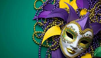 AI generated Colorful Mardi Gras parade showcases elegance and tradition generated by AI photo