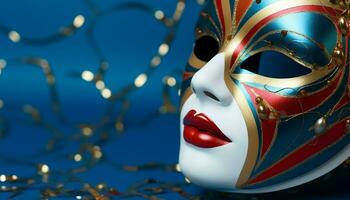 AI generated Masked beauty shines at glamorous Mardi Gras party generated by AI photo