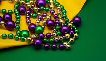 AI generated Vibrant colors, shiny beads, celebration of Mardi Gras generated by AI photo
