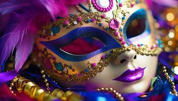 AI generated Mardi Gras mask shines with elegance and glamour generated by AI photo