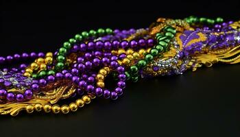 AI generated Shiny multi colored bead necklace, a vibrant Mardi Gras celebration generated by AI photo