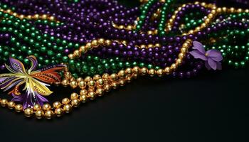 AI generated Shiny necklace with vibrant colors, celebrating Mardi Gras generated by AI photo