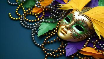 AI generated Golden mask brings elegance to Mardi Gras celebration generated by AI photo