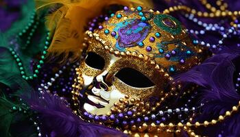 AI generated Mardi Gras costume, elegance, mystery, and celebration generated by AI photo