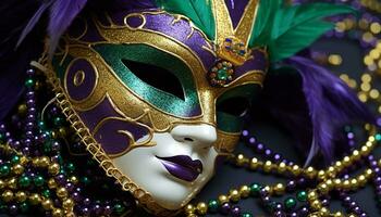 AI generated Mardi Gras celebration, mask, costume, elegance, glamour, tradition generated by AI photo