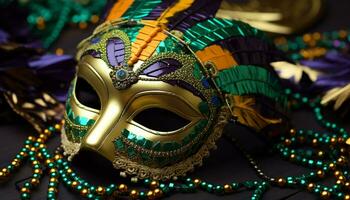 AI generated Mardi Gras celebration, mask, costume, parade, party, tradition generated by AI photo
