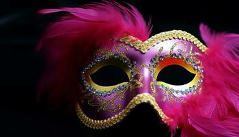 AI generated Mardi Gras celebration, mask, costume, party, elegance, gold, luxury generated by AI photo