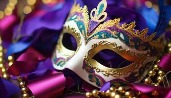 AI generated Mardi Gras celebration, masks, costumes, and mystery generated by AI photo