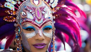 ai generado sonriente joven mujer en tradicional festival disfraz generado por ai foto