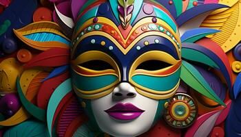 ai generado resumen cara máscara en vibrante colores celebra tradicion generado por ai foto