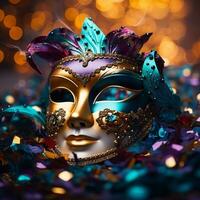 AI generated Colorful masks and costumes illuminate the vibrant parade generated by AI photo