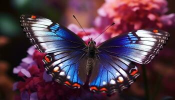 AI generated Colorful butterfly in nature, delicate wings, vibrant beauty generated by AI photo