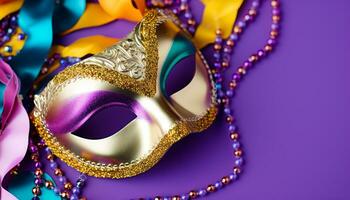 AI generated Mardi Gras costume, mask, celebration, party, colorful generated by AI photo