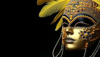 AI generated Glamorous woman in gold mask embodies elegance generated by AI photo