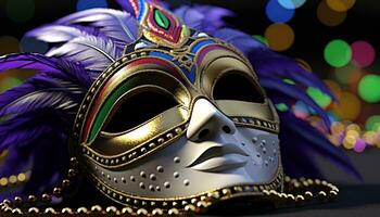 ai generado vistoso pluma máscara agrega elegancia a tradicional desfile generado por ai foto