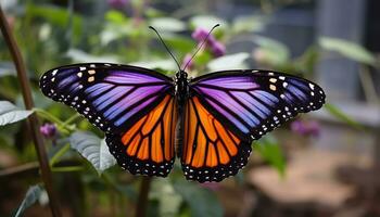 AI generated Butterfly wing showcases vibrant colors in nature generated by AI photo