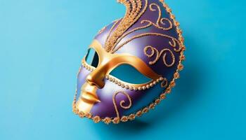 AI generated Blue background, gold mask, elegant costume, celebration generated by AI photo