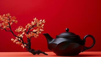 AI generated Japanese tea ceremony, elegance, tradition, relaxation, nature, ceramics, tea generated by AI photo