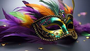 AI generated Mardi Gras celebration, costume, mask, parade, elegance, tradition generated by AI photo
