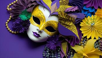 AI generated Purple costume, elegance and glamour in Mardi Gras generated by AI photo