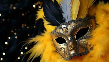 ai generado plumado máscara trae elegancia a el carnaval generado por ai foto