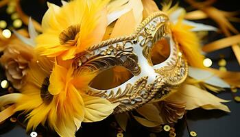 ai generado elegante oro máscara brilla a tradicional carnaval desfile generado por ai foto