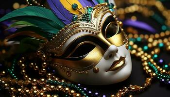 AI generated Colorful masks add elegance to Mardi Gras celebration generated by AI photo