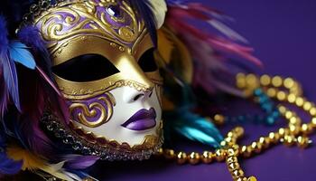AI generated Mardi Gras celebration, costume, mask, elegance, party, tradition generated by AI photo