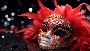 AI generated Elegant gold mask shines at traditional carnival party generated by AI photo
