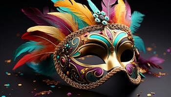 AI generated Mardi Gras celebration, costume, mask, parade, elegance, gold generated by AI photo