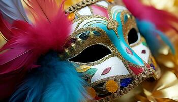 ai generado plumado máscara disfraces elegancia a mardi gras desfile generado por ai foto