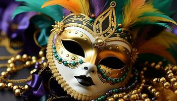 ai generado enmascarado elegancia a el Veneto atractivo mardi gras generado por ai foto