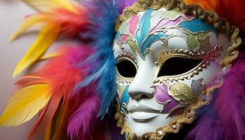 AI generated Feathered mask brings elegance to Veneto traditional carnival generated by AI photo