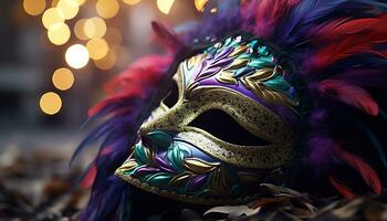 AI generated Colorful mask adds elegance to traditional carnival costume generated by AI photo