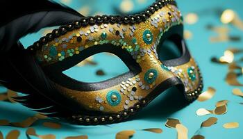 AI generated Mardi Gras celebration, mask, costume, party, elegance, glitter generated by AI photo