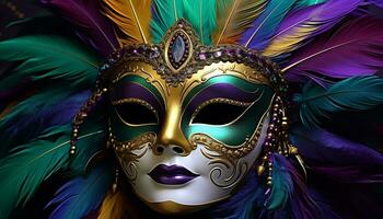 AI generated Masked beauty travels through colorful carnival celebration generated by AI photo