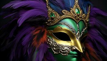 AI generated Mardi Gras mask, vibrant colors, elegance, and celebration generated by AI photo