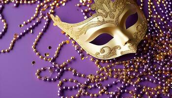 AI generated Purple mask, gold glitter, Mardi Gras celebration generated by AI photo