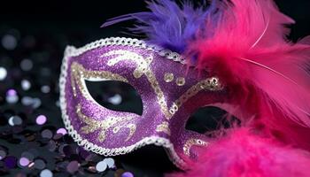 AI generated Mardi Gras celebration, mask, costume, elegance, glitter, gold, tradition generated by AI photo