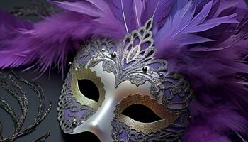 AI generated Mardi Gras party, mask, costume, elegance, celebration generated by AI photo