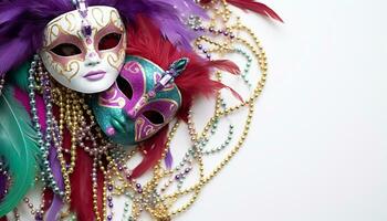 AI generated Mardi Gras mask shines with vibrant elegance generated by AI photo