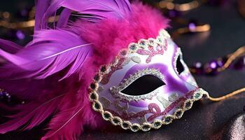 AI generated Mardi Gras celebration, costume, mask, elegance, tradition, parade, party generated by AI photo