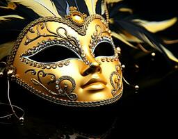 ai generado oro de colores máscara agrega elegancia a celebracion generado por ai foto